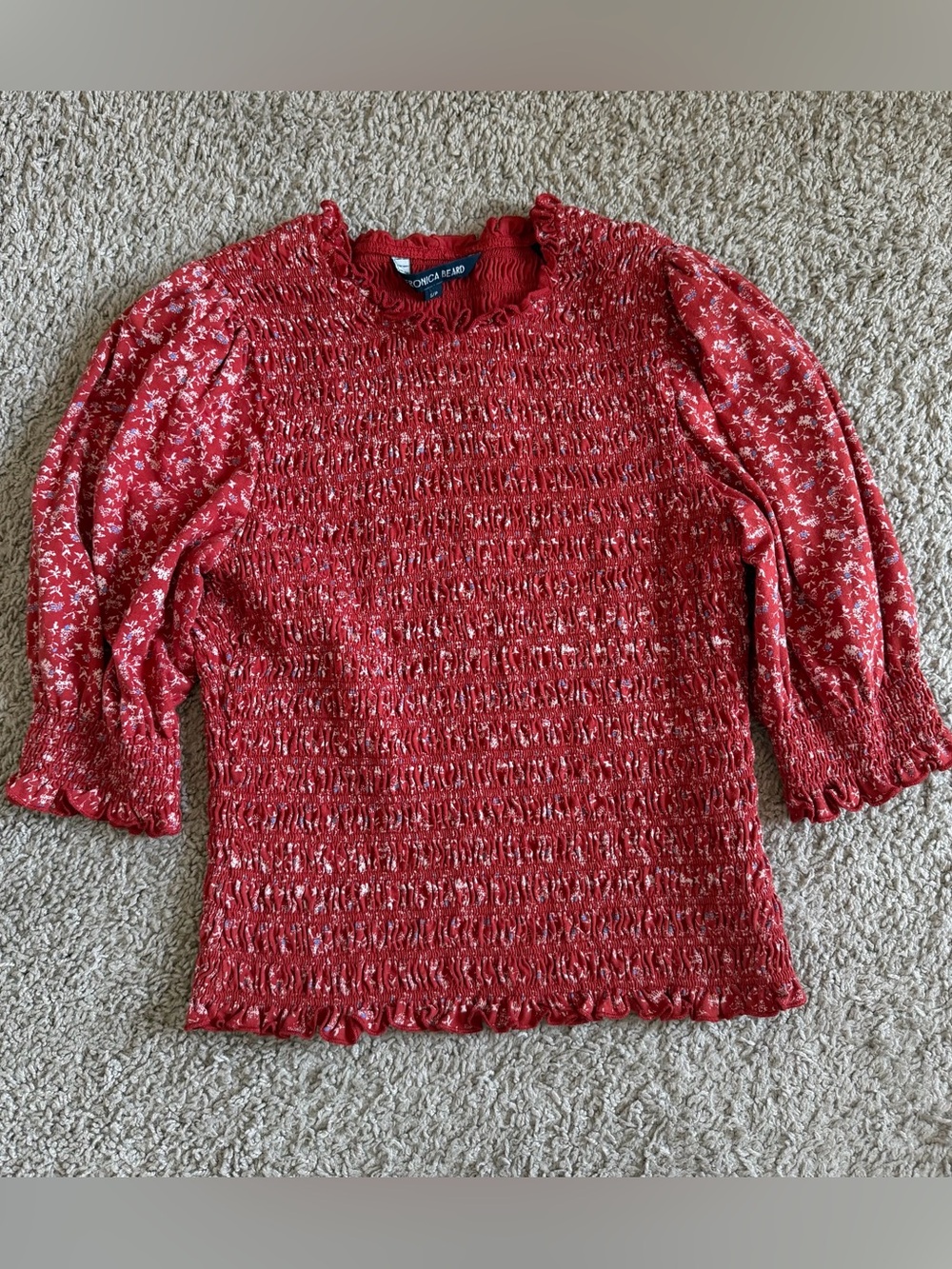 Veronica Beard Smocked Puff Sleeve Top Blouse